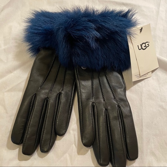 UGG Accessories - UGG NWT Leather gloves w/ real fur trim